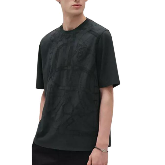 HERMES T Shirts Men's Black Crew Neck Moderate Straight Fit