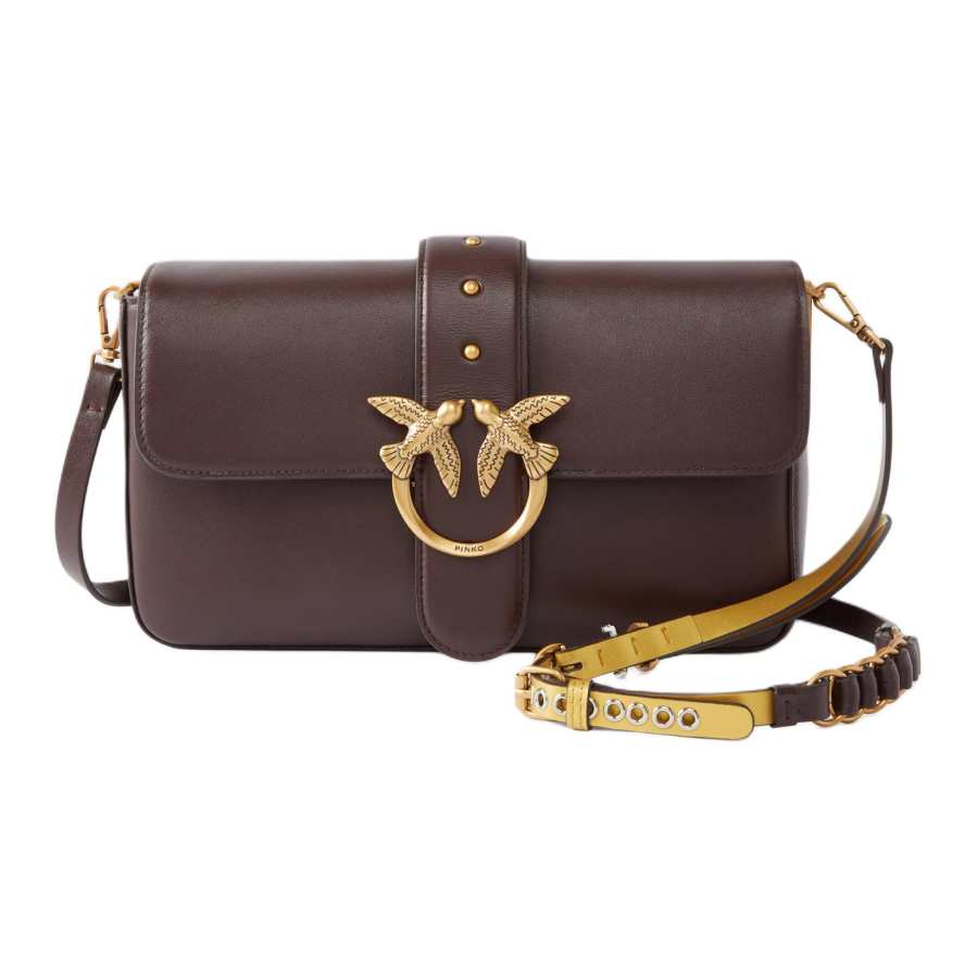 PINKO Love Bag Cow Leather Crossbody Bag, Shoulder Bag Medium Women's Brown