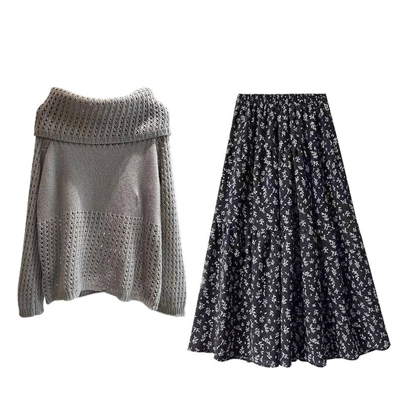MARIE·COCO Two Piece Skirt Sets Women's Boat Neck Moderate Mid Length