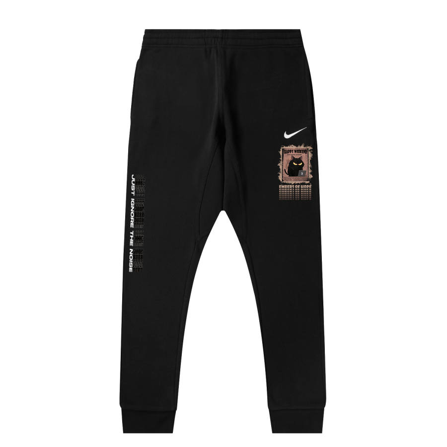 Nike Nike Fleece Lined Faux Linen Brick Print Solid Color Logo Casual Elastic Cuff Pants Knitted Sweatpants Unisex Black
