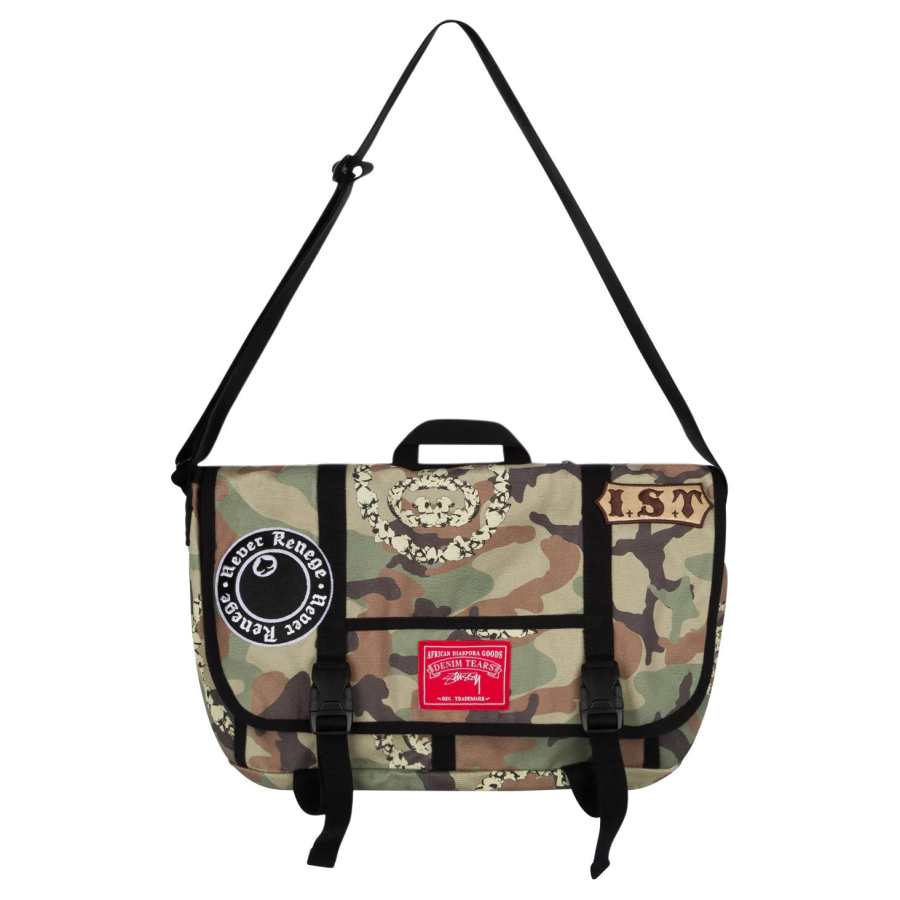 Stussy Denim Tears Collaboration Cotton Crossbody Bags Unisex Camouflage Green