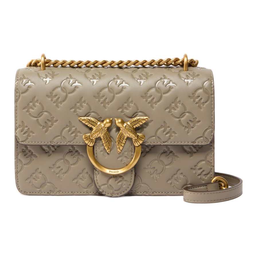 PINKO Love Bag Cow Leather Crossbody Bag, Shoulder Bag Mini Women's Taupe