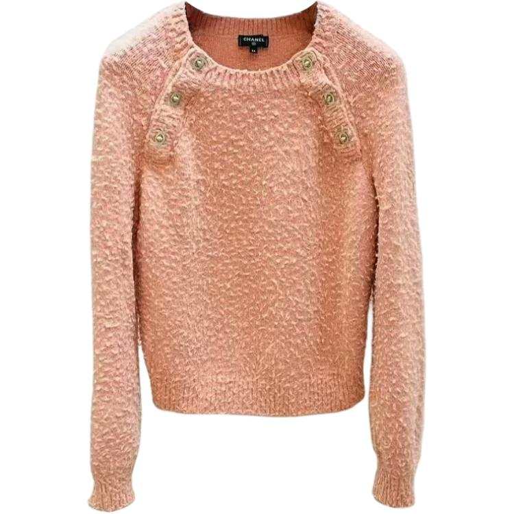 CHANEL Sweaters Women's Orange Crew Neck Moderate Straight Fit