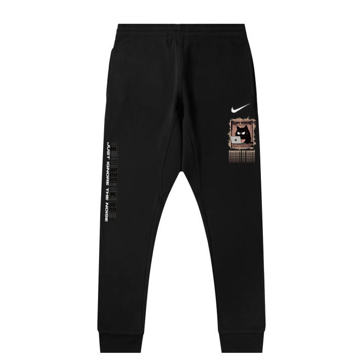 Nike Nike Faux Linen 'Guagua Cat' Fleece Lined Solid Color Logo Casual Elastic Cuff Pants Knitted Sweatpants Unisex Black
