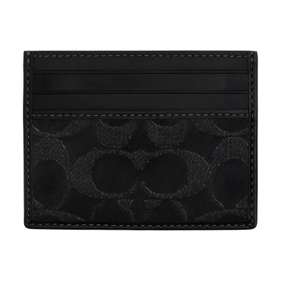 COACH Leather Card Holder Regular Men's Silver & Black