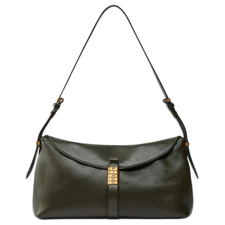 PINKO Cow Leather Portable Crossbody Bag, Shoulder Bag Medium Women's Dark Green