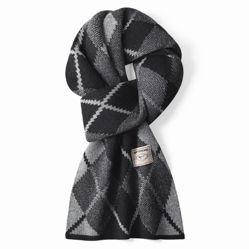 SEPTWOLVES Wool Fall Winter Men's Outdoor Sports Cold Resistant Thermal Knit Scarf Unisex