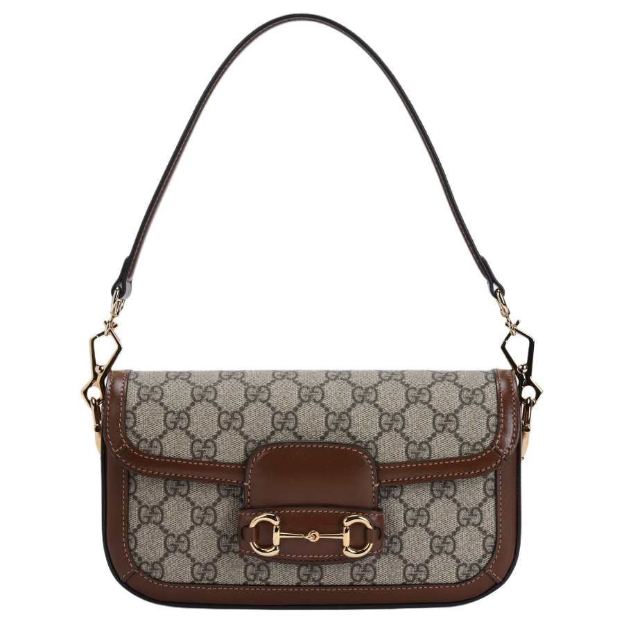 GUCCI Horsebit 1955 Canvas With Leather Binding Baguette Shoulder Bag Shoulder Bag, Handbag Women's Brown