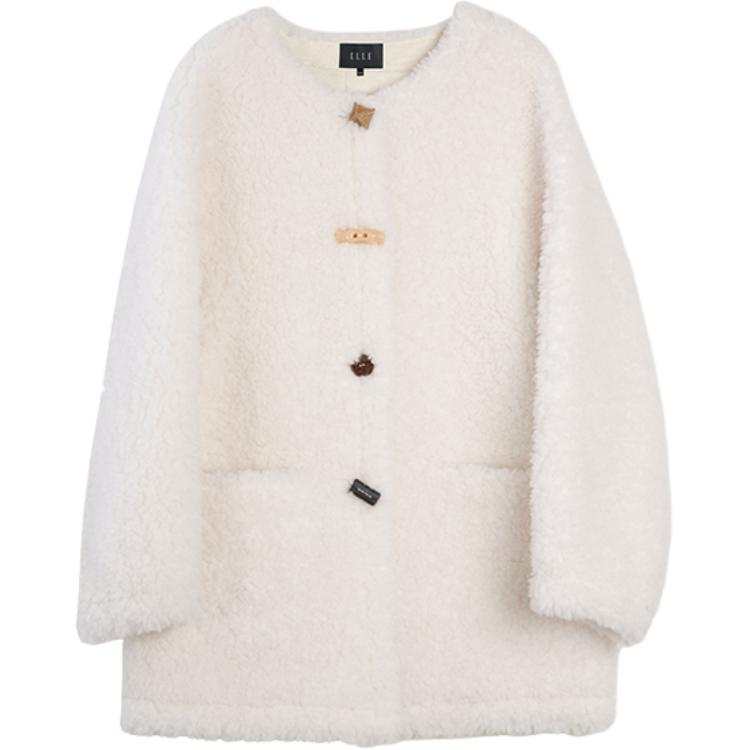 ELLE Velvet Jackets Women's Ecru Crew Neck Moderate