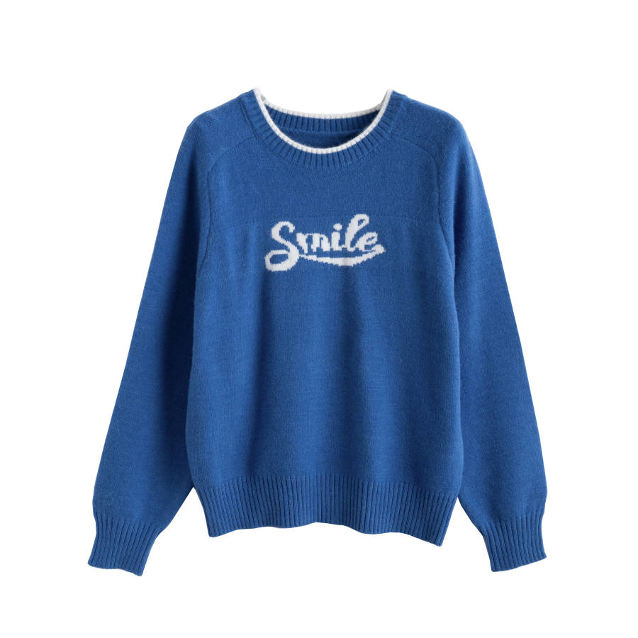 Tonlion Knitwear Women's Vintage Blue Crew Neck Moderate
