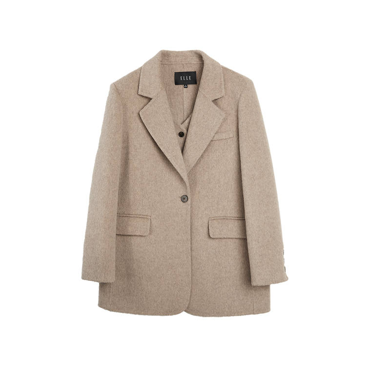 ELLE Coats Women's Khaki Suit Collar Moderate Straight Fit