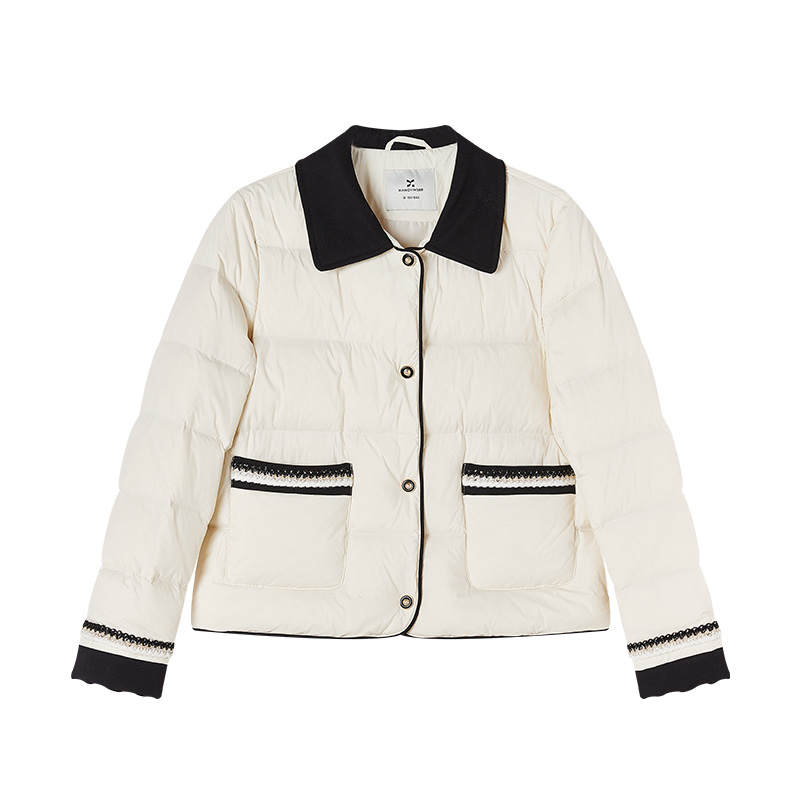 XIANGYING Down Jackets Women's Beige Yellow Lapel Lightweight Chanel Inspired Down Jacket
