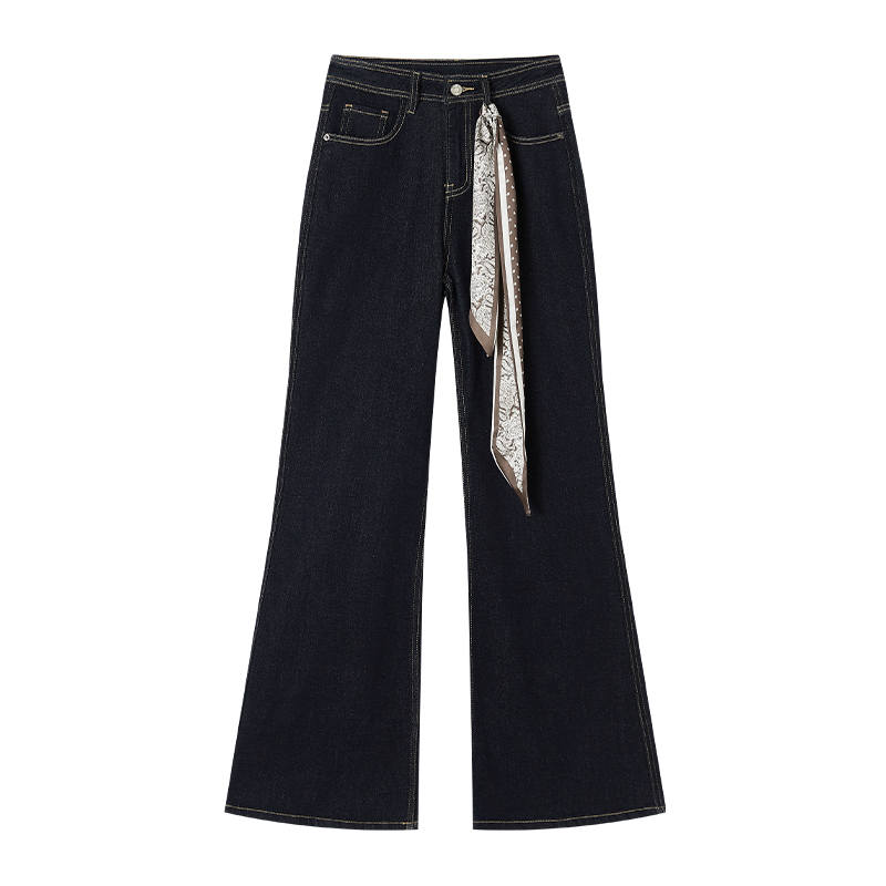 XIANGYING Jeans Women's Navy Blue Moderate Flared Pants