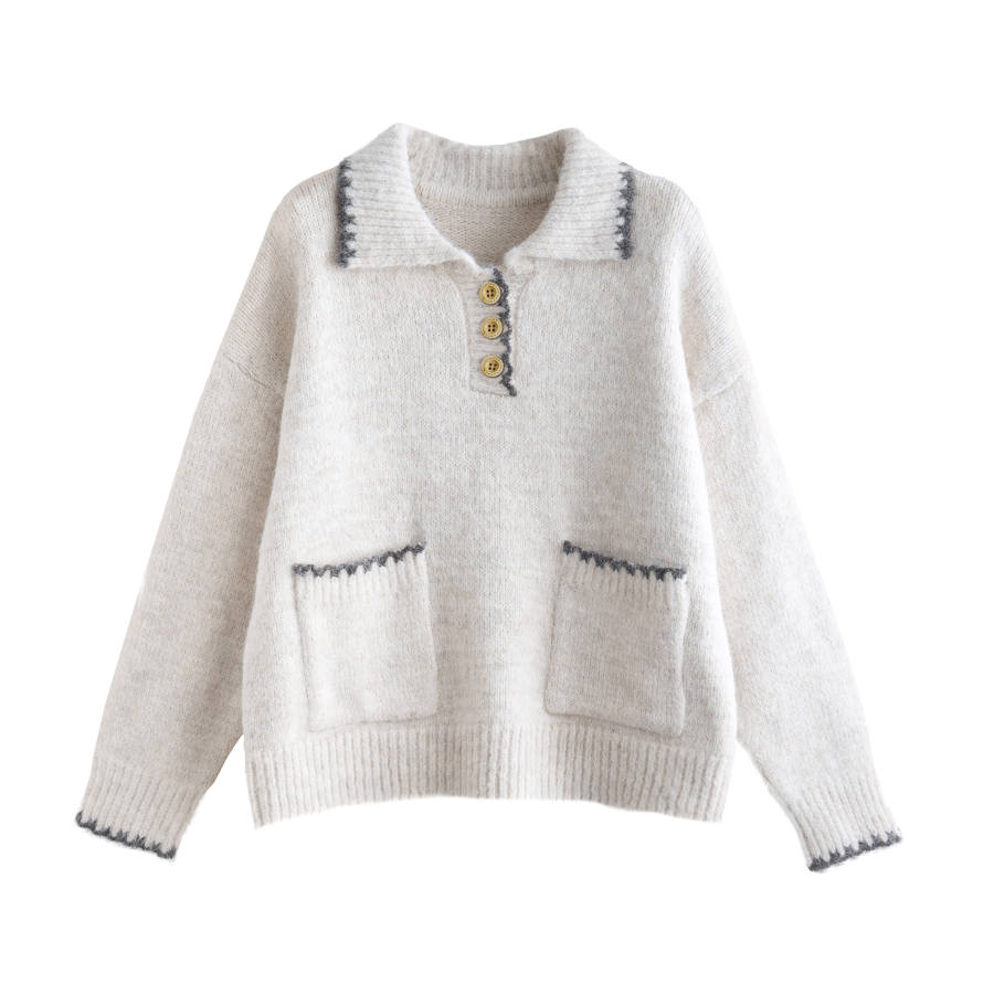 Tonlion Knitwear Women's Beige Apricot Lapel Moderate