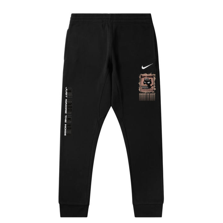 Nike Nike Fleece Lined Faux Linen Brick Carrying Black Solid Color Logo Casual Elastic Cuff Pants Knitted Sweatpants Unisex