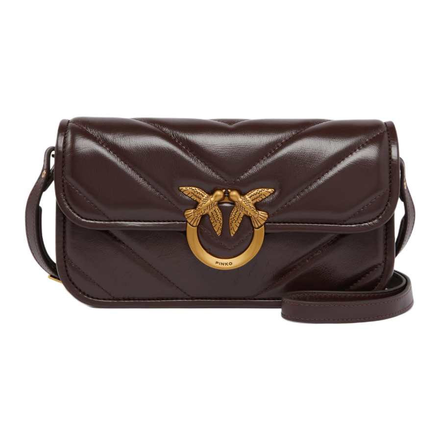 PINKO Cow Leather Crossbody Bag, Shoulder Bag Large Women's Burgundy