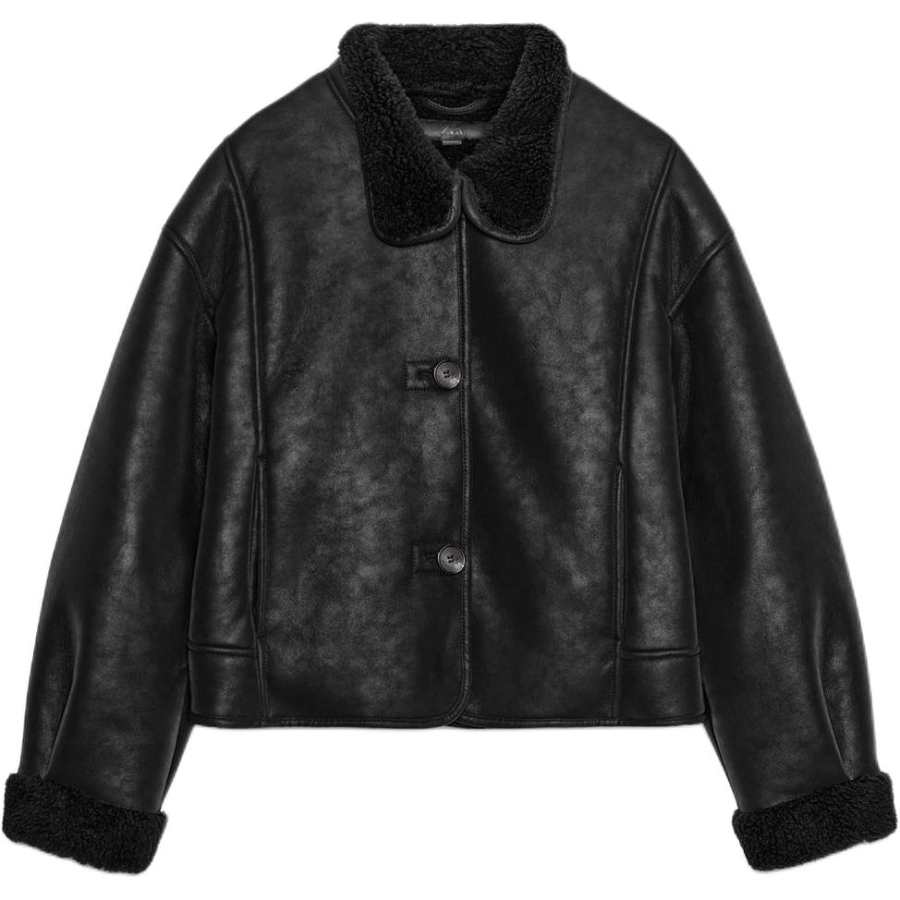 ZARA Leather Jackets Women's Black Turtleneck Moderate Other