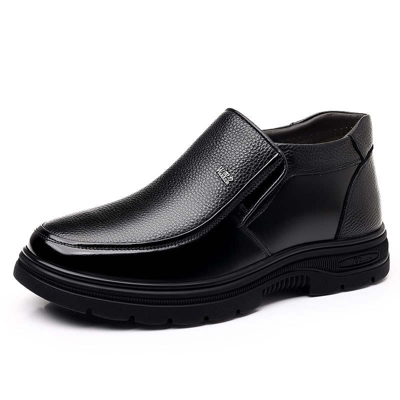 Warrior Top Grain Cow Leather Thermal Waterproof Height Increasing High top Casual Cotton Leather Shoes Men's