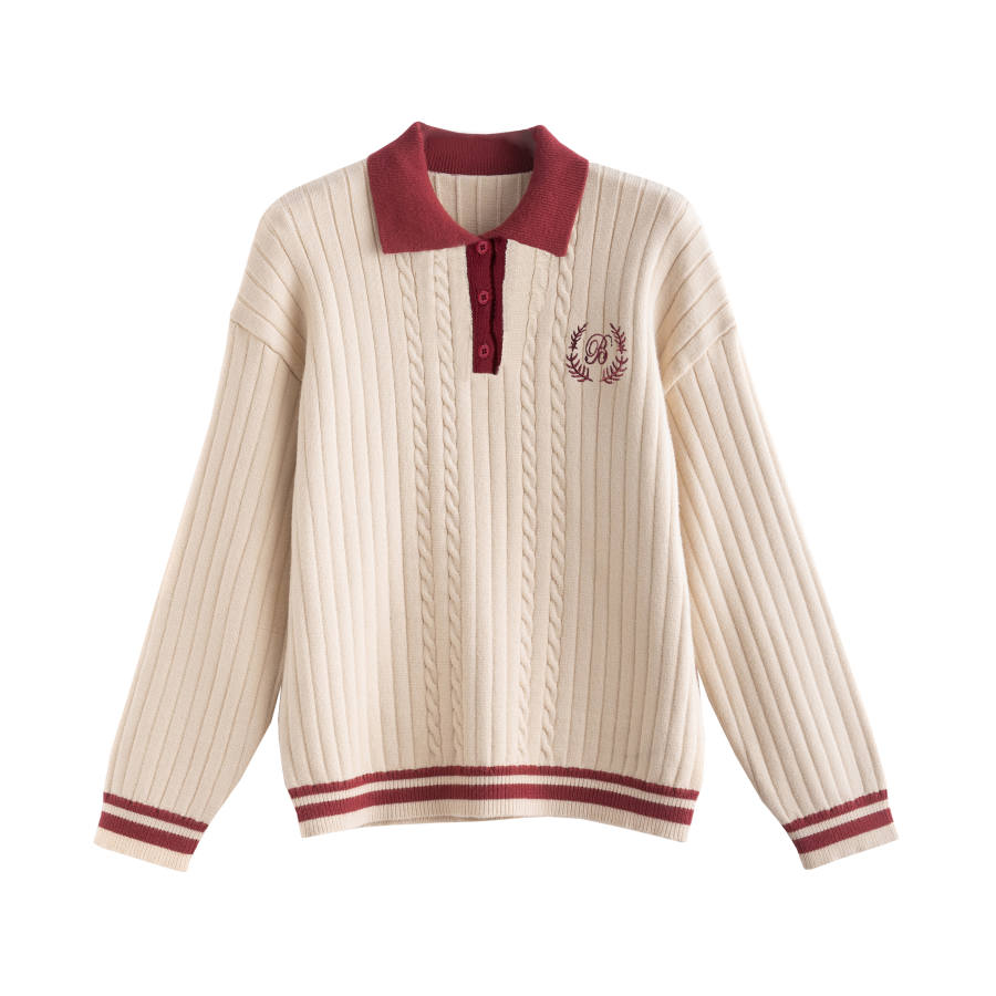 Tonlion Knitwear Women's Beige Apricot Lapel Moderate