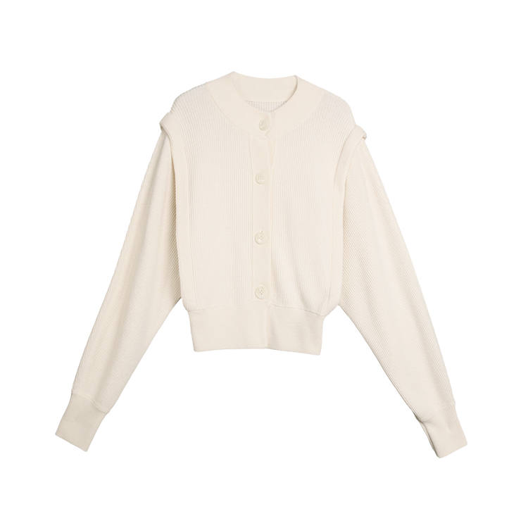 ELLE Sweaters Women's Ecru Crew Neck Moderate Cardigan