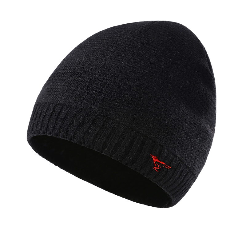SEPTWOLVES Black Fleece Lined Cold Resistant Thermal Knitted Hat Trendy Brand Beanie Fashionable Viscose Beanies Unisex