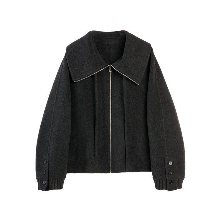ELLE Coats Women's Black Lapel Thickened Straight Fit