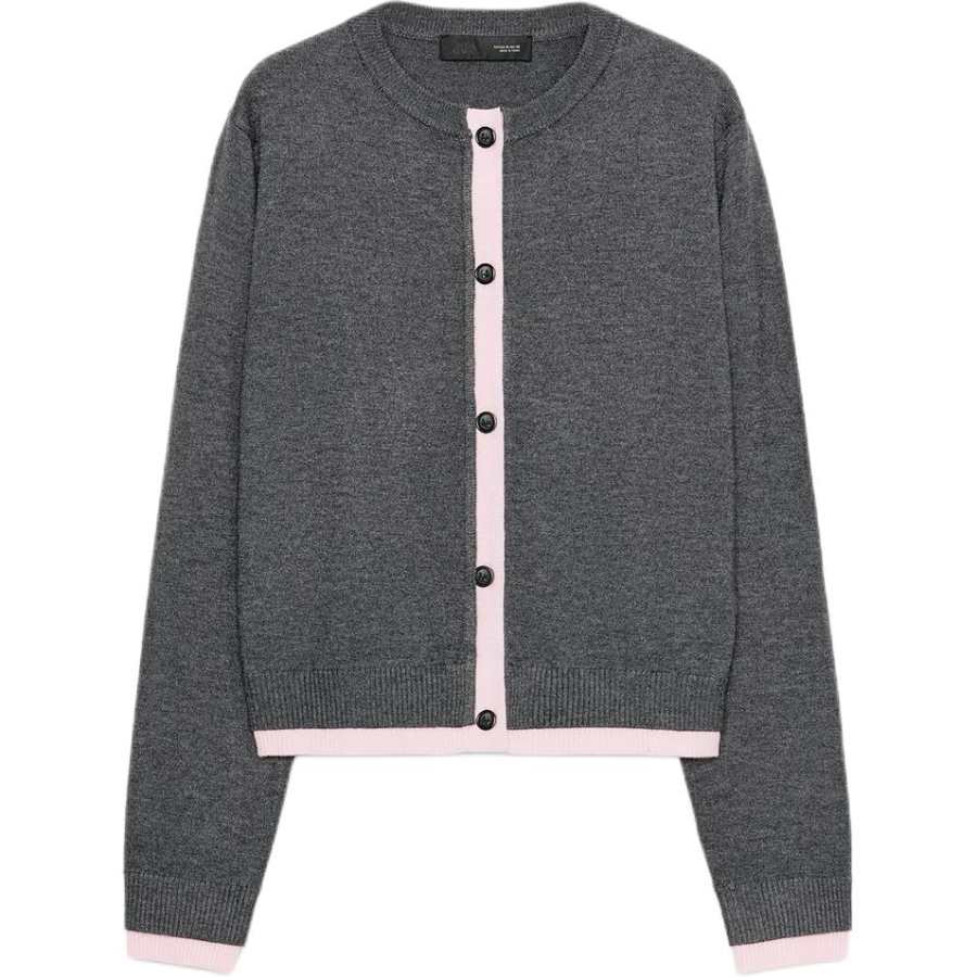 ZARA Knitwear Women's Zebra Print Gray Crew Neck Moderate Cardigan