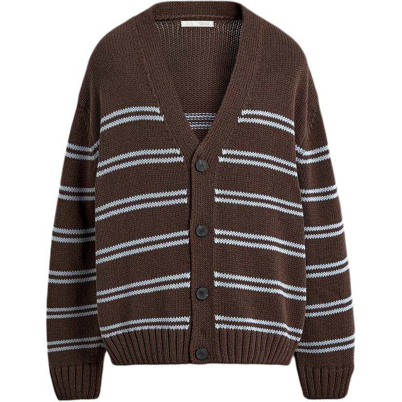 ZARA Knitwear Men's Brown V Neck Moderate Cardigan