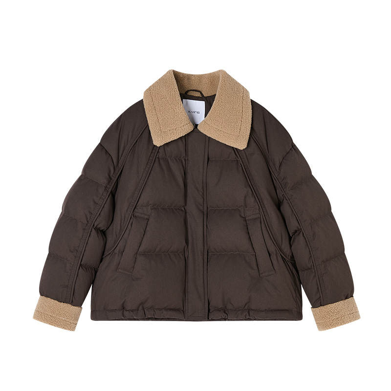 XIANGYING Down Jackets Women's Coffee Lapel Moderate Puffer Jacket