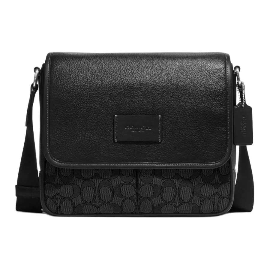 COACH Sprint Pebble Texture Leather With Smooth Calfskin Crossbody Bags Medium Women's Black