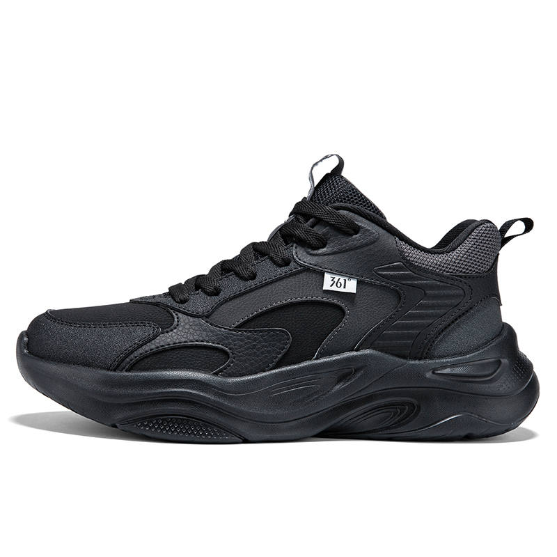 361° Leather Upper Waterproof Fleece Lined Mid Top Chunky Sneakers Men's Obsidian Black Charcoal Gray