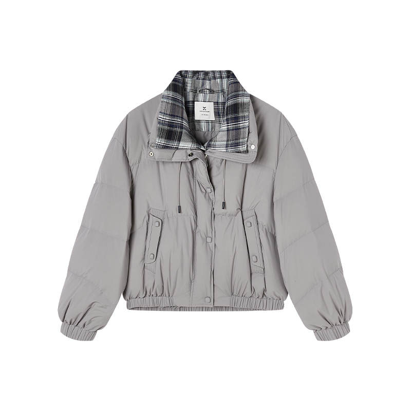 XIANGYING Down Jackets Women's Light Gray Stand Collar Moderate Puffer Jacket
