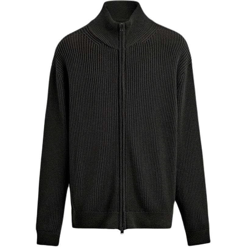 ZARA Knitwear Men's Khaki Stand Collar Moderate Cardigan