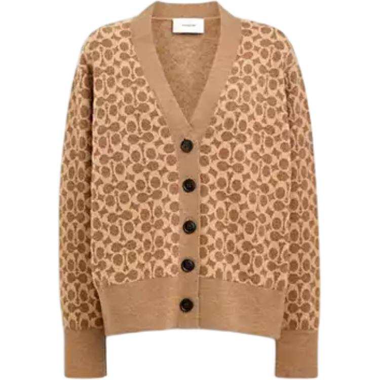 COACH Sweaters Women's Brown Yellow V Neck Moderate