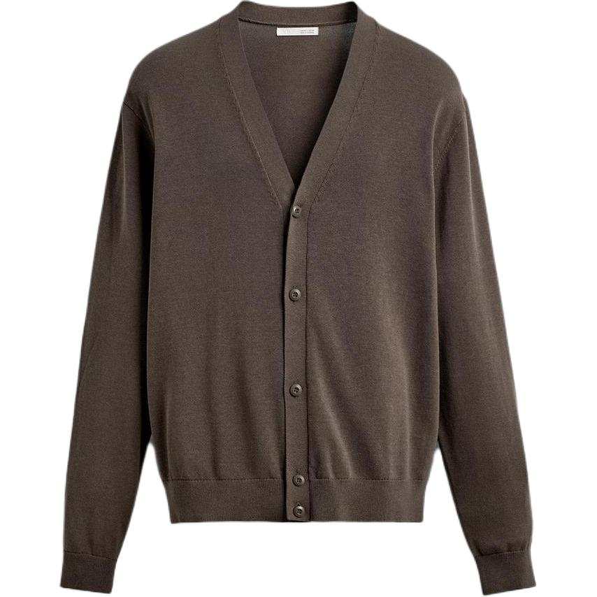 ZARA Knitwear Men's Gray Brown V Neck Moderate Cardigan