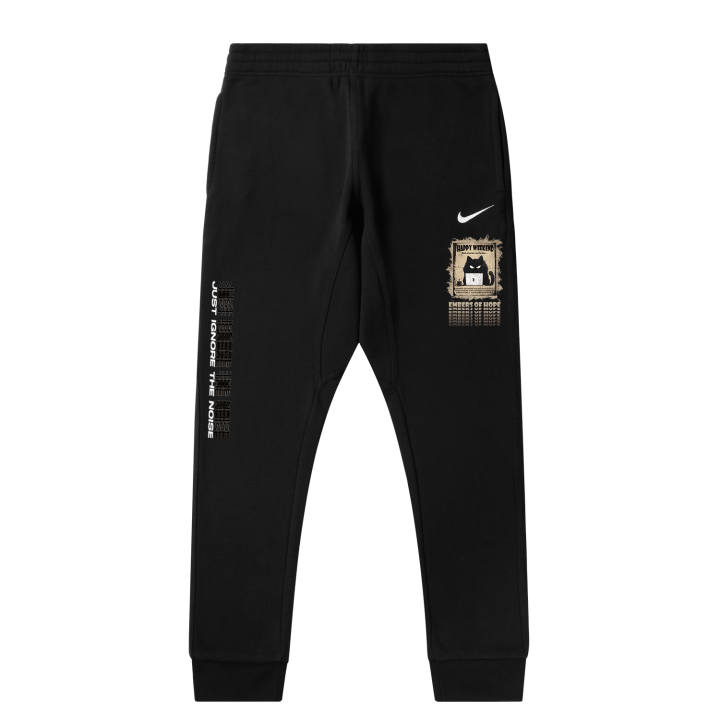 Nike Nike Fleece Lined Faux Linen Overworked Cat Solid Color Logo Casual Elastic Cuff Pants Knitted Sweatpants Unisex Black