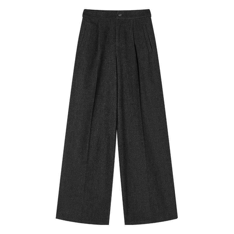 XIANGYING Suit Pants Women's Dark Gray Moderate Wide Leg Pants