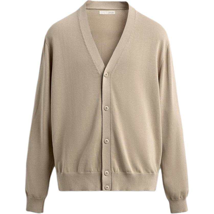 ZARA Knitwear Men's Beige V Neck Moderate Cardigan