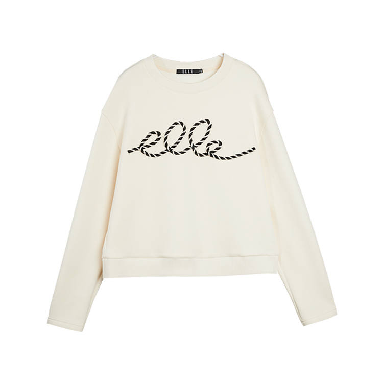 ELLE Sweatshirts Women's Ecru Crew Neck Moderate Regular