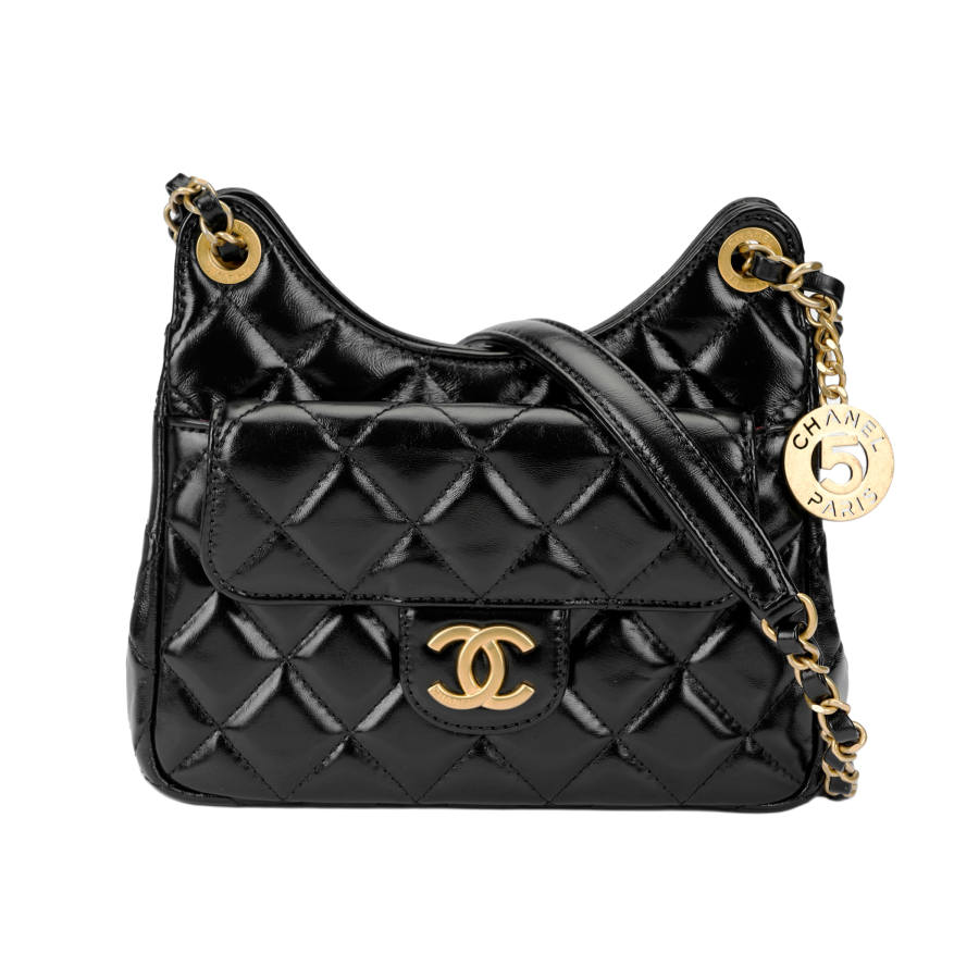 CHANEL Cow Leather Material Gold Metal Shoulder Bag Small Women's Black