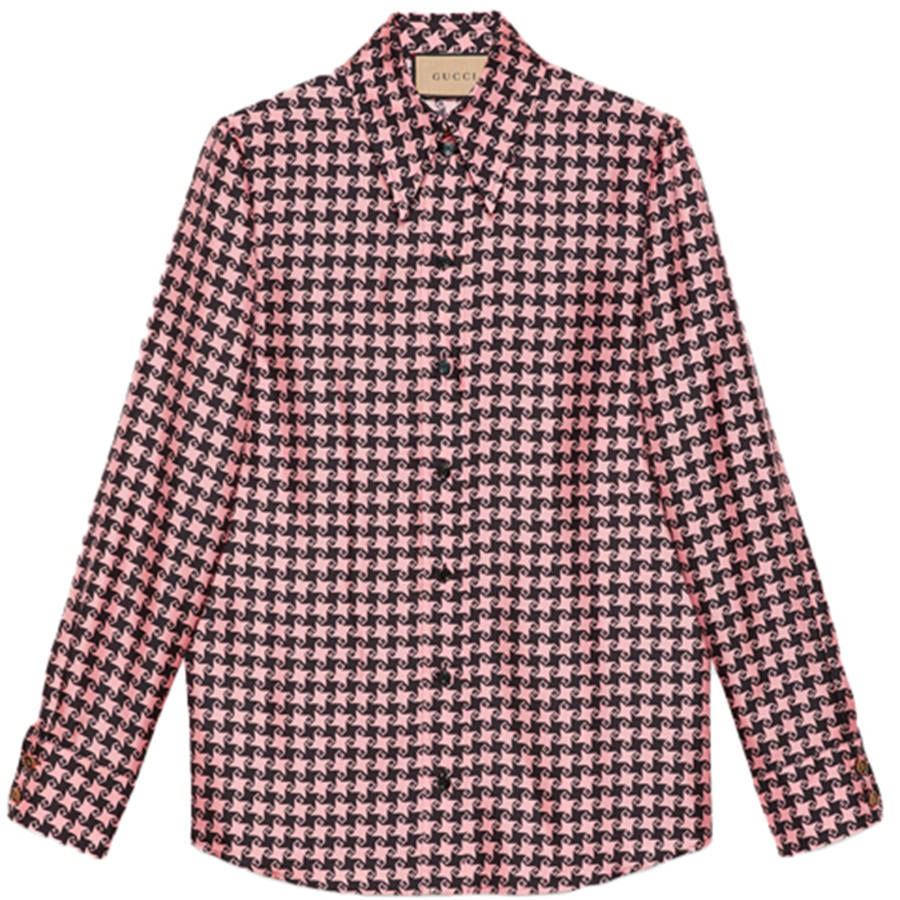 GUCCI Shirts Women's Pink Pointed Collar Moderate Shirt