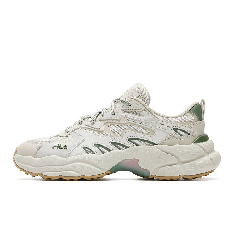 FILA Fern Cushioning Slip Resistant Abrasion Resistant Lightweight Low top Chunky Sneakers Men's Beige Green