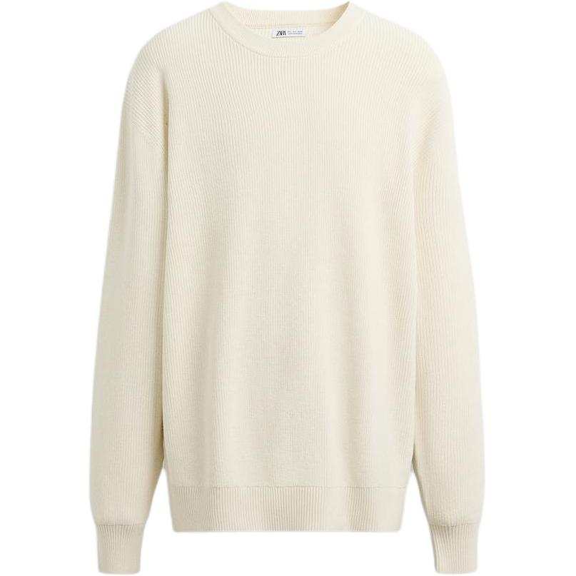 ZARA ZARA Sweaters Men's Ecru Crew Neck Moderate