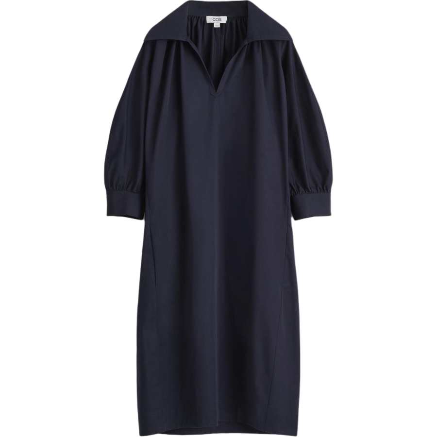 COS Long Sleeved Dresses Women's Navy Blue Pointed Collar Moderate Mid Length