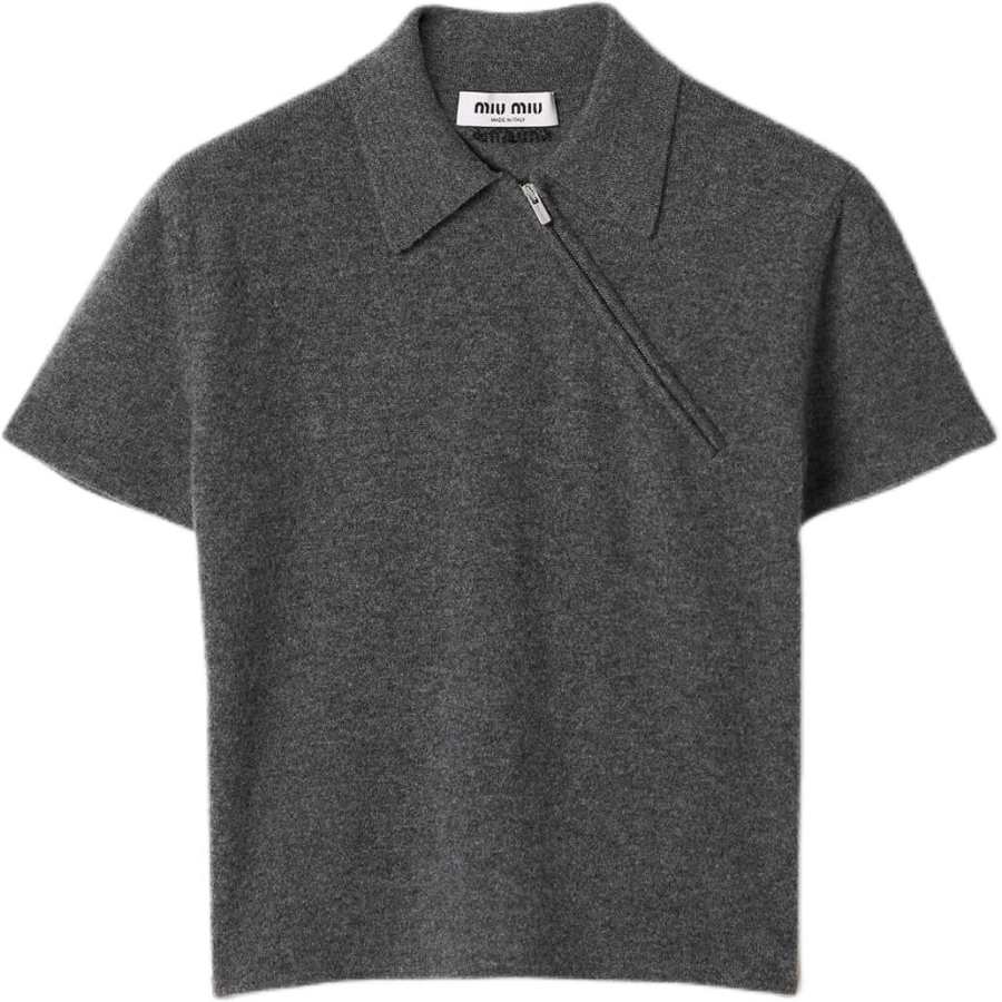 MIU MIU Polo Shirts Women's Gray Polo Collar Moderate Straight Fit