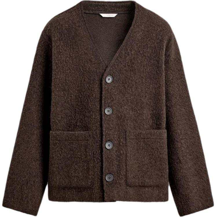 ZARA Knitwear Men's Dark Brown V Neck Moderate Cardigan