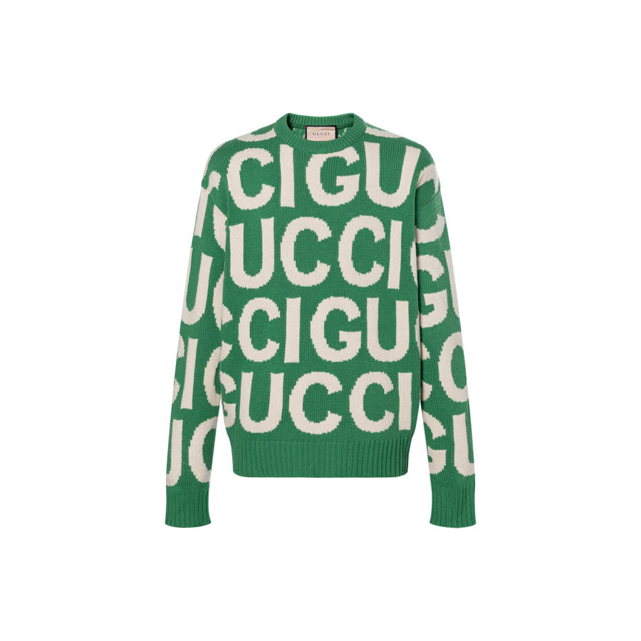 GUCCI All Over Logo Intarsia Knit Sweater
