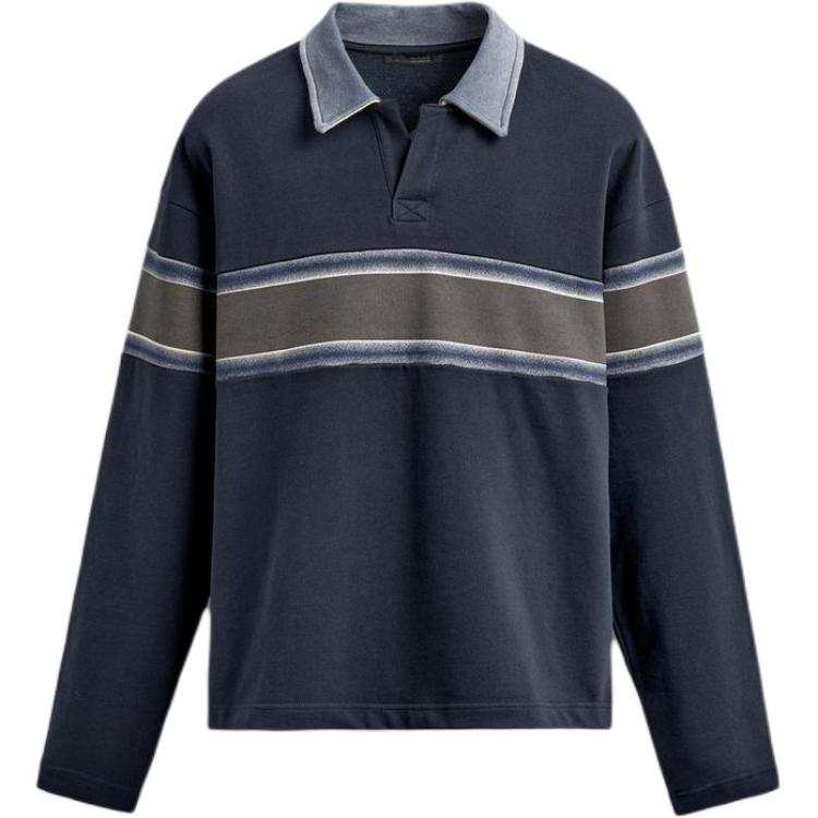 ZARA Polo Shirts Men's Deep Sea Blue Lapel Moderate