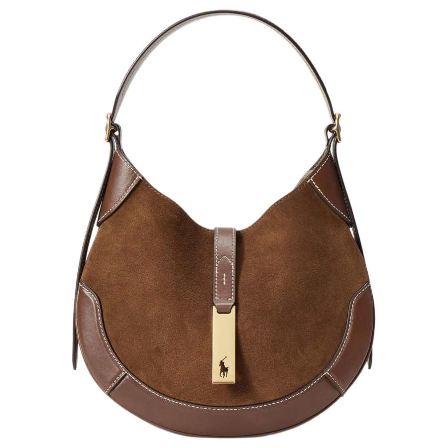 Polo Ralph Lauren Polo ID Suede Crossbody Bag, Shoulder Bag Small Women's Brown