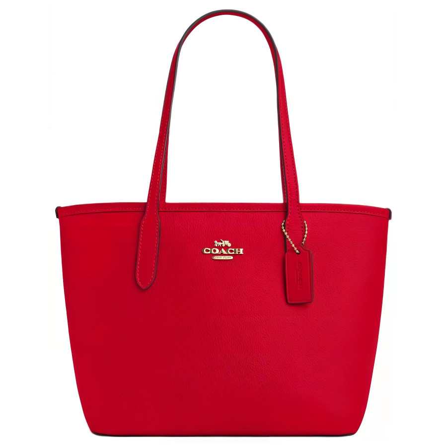 COACH City Cow Split Leather Tote Bag, Shopping Bag, Shoulder Bag Medium Women's Red